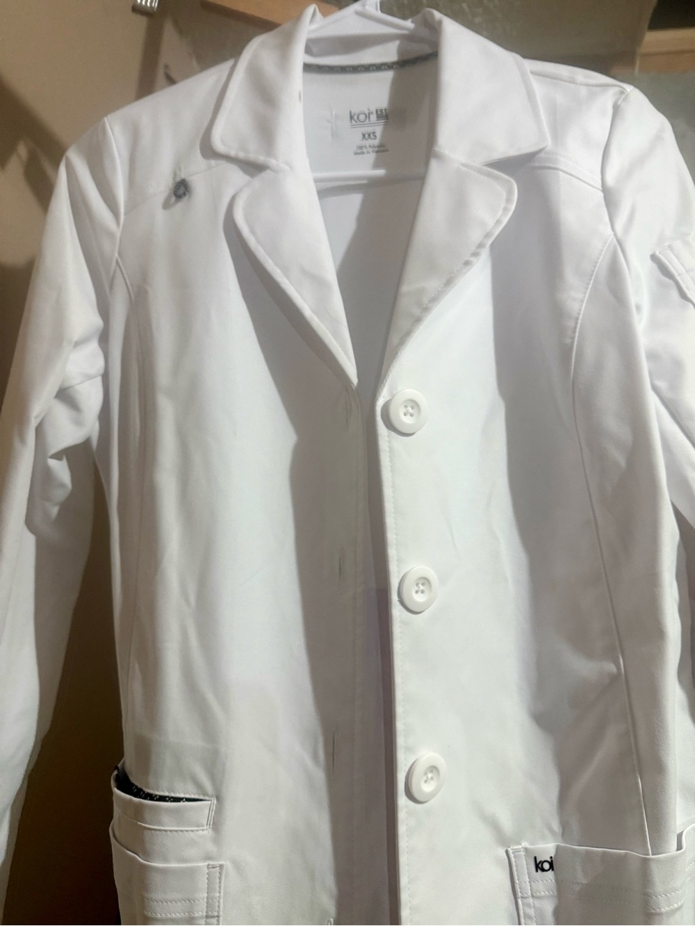 koi Women's White Button-Front Medical Blazer Jacket